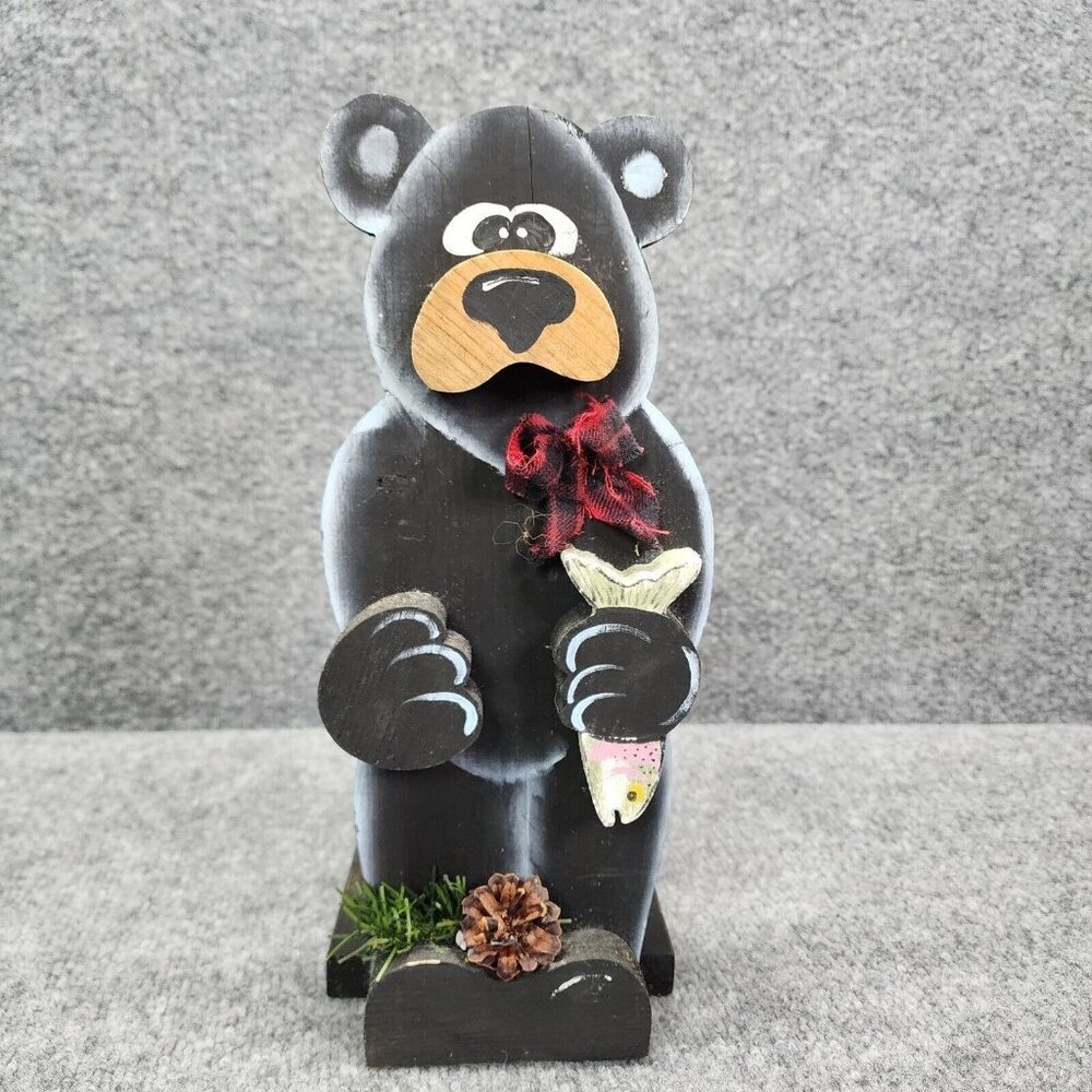 Handmade‎ Paper Towel Holder Wood Bear Holding Trout Fisherman Cabin Country